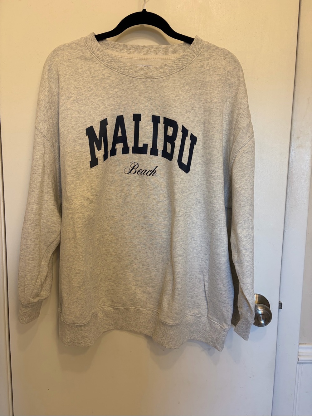 Old Navy Light Gray Crewneck with Navy Malibu Script